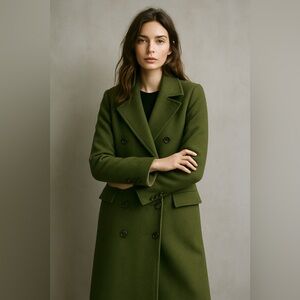 Elegant Green Double-Breasted Wool Coat